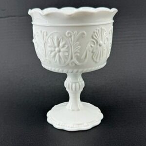Indiana Glass White Milk Glass Tiara Sandwich Pattern Footed Candy Dish Compote